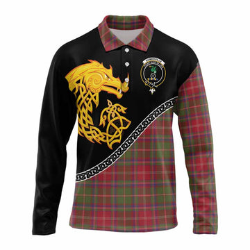 Somerville Tartan Crest Long Sleeve Polo Shirt Legendary Dragon Knot Half Style