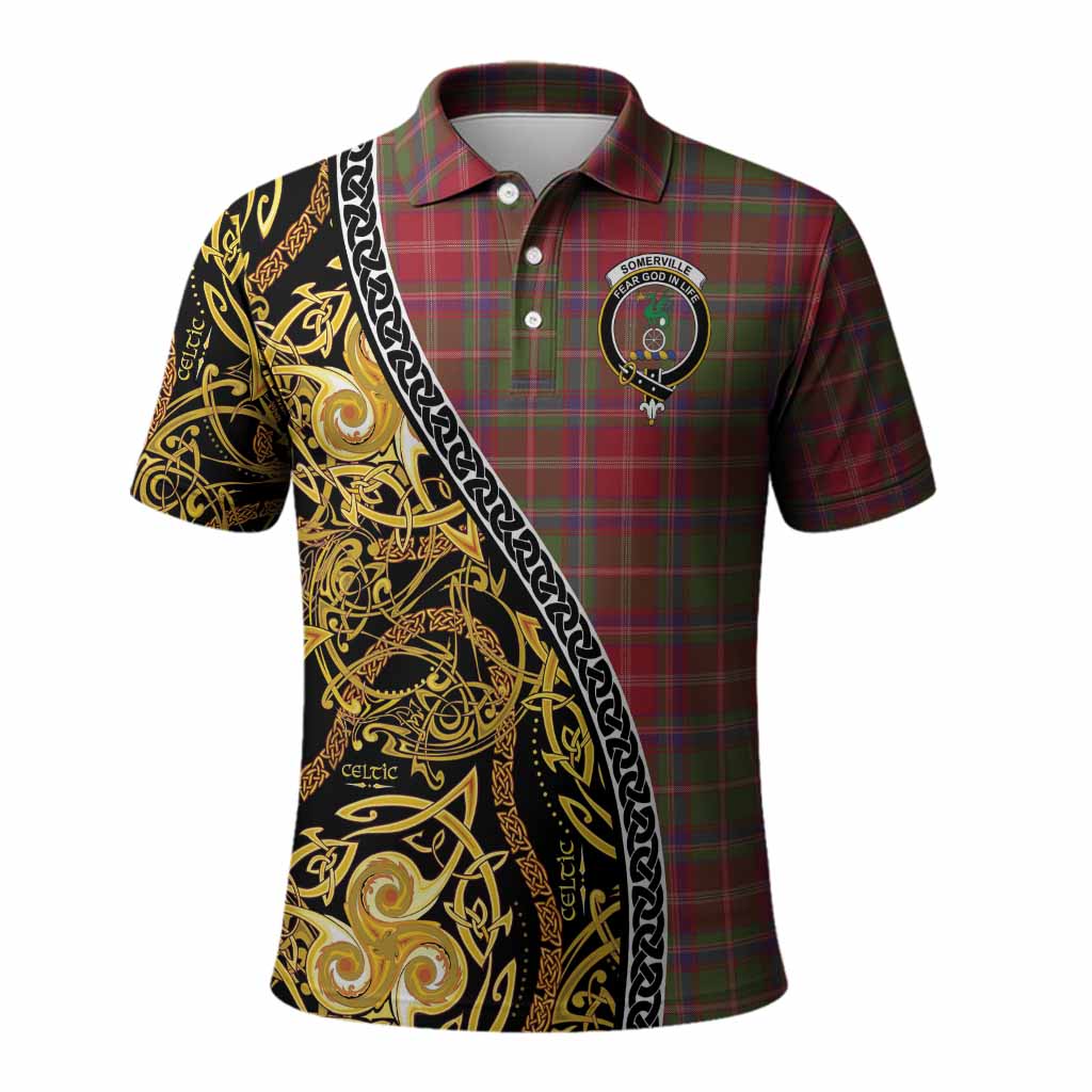 Somerville Tartan Crest Polo Shirt Celtic Knot and Triple Trickle Spiral Symbols