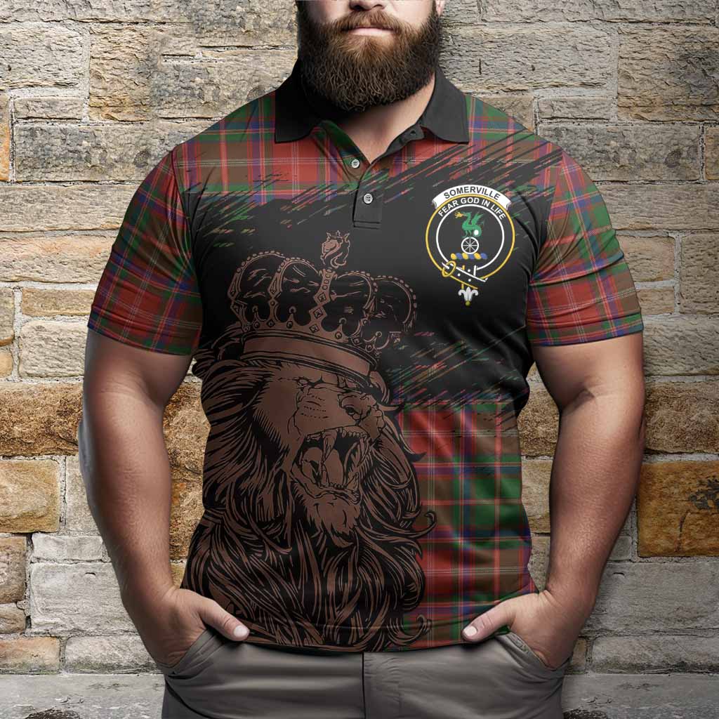 Somerville Tartan Crest Polo Shirt Crowned Lion Heritage Style