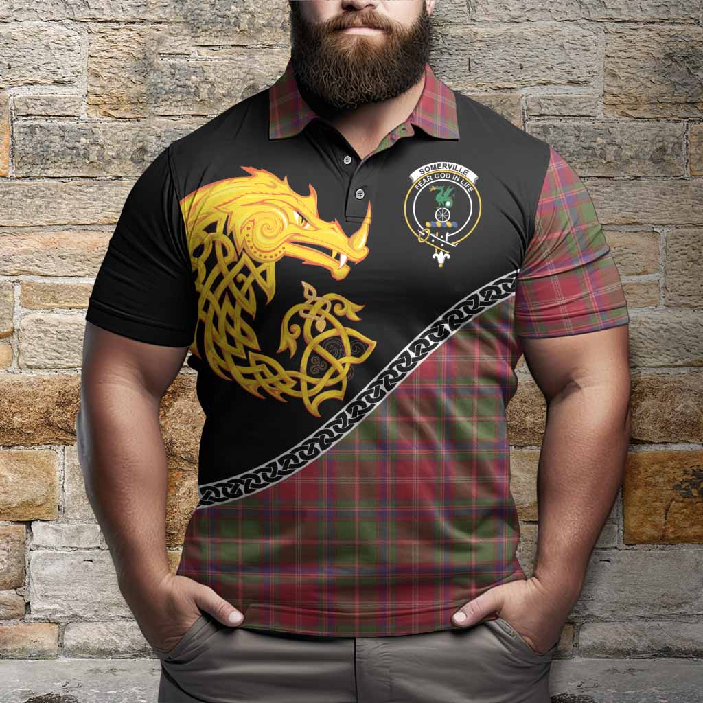 Somerville Tartan Crest Polo Shirt Legendary Dragon Knot Half Style