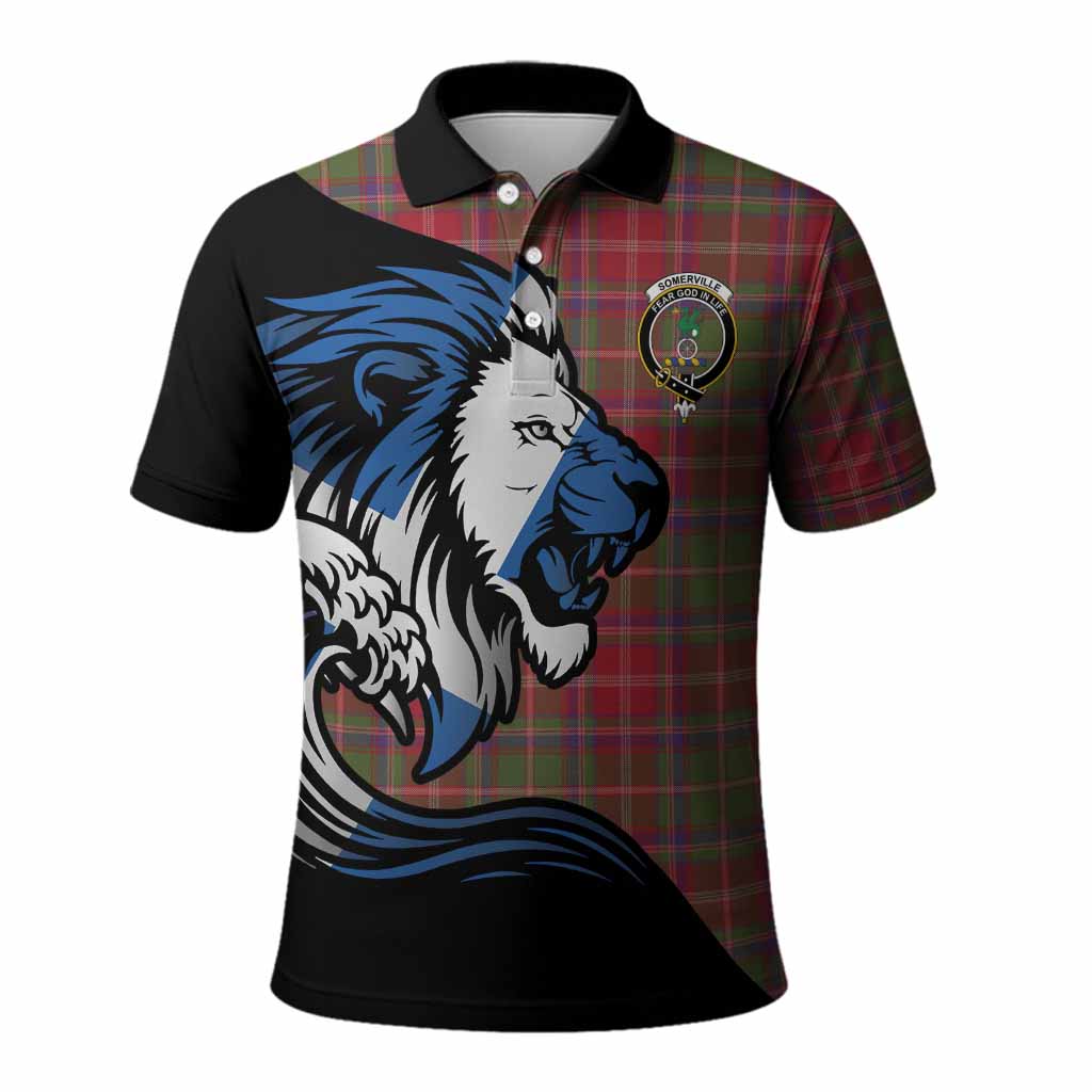 Somerville Tartan Crest Polo Shirt Scottish Golden Lions Wave Flow