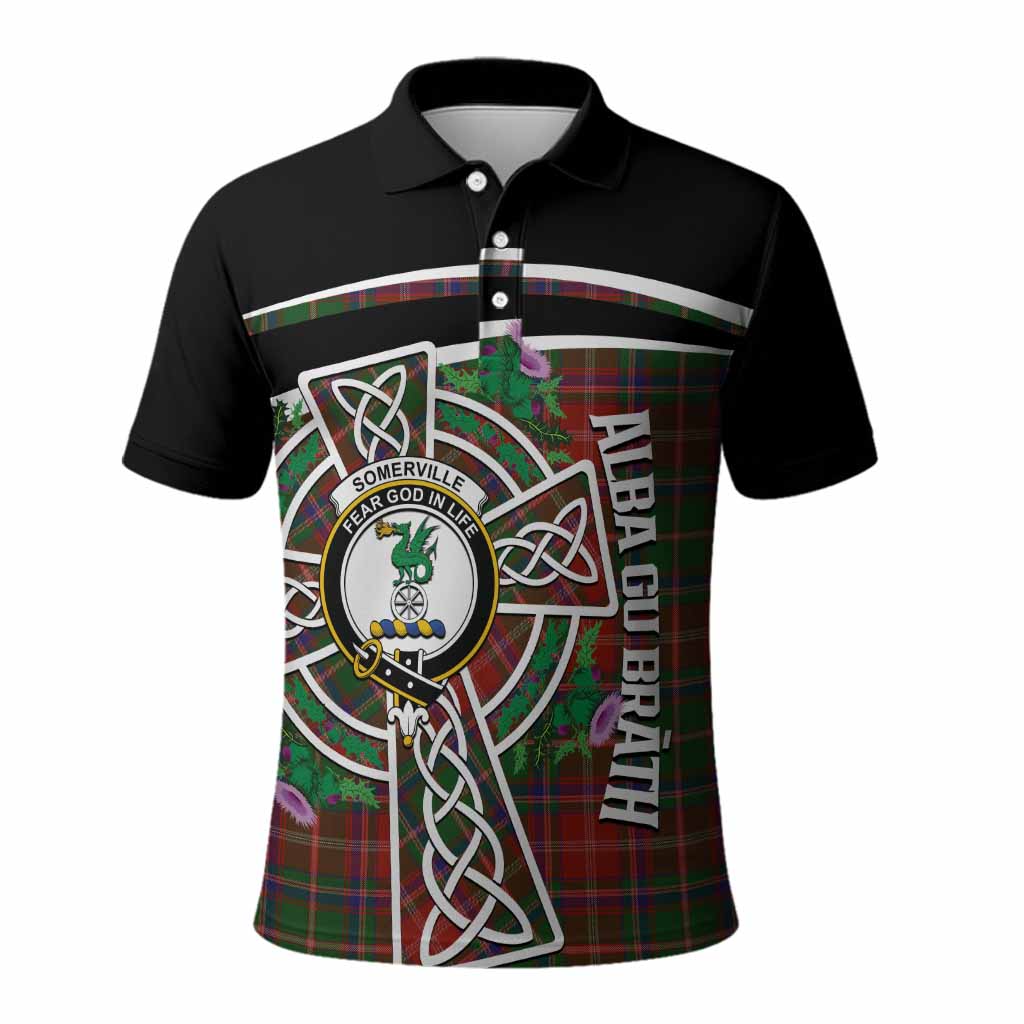 Somerville Tartan Crest Polo Shirt Scottish Thistle Celtic Cross Alba Gu Brath