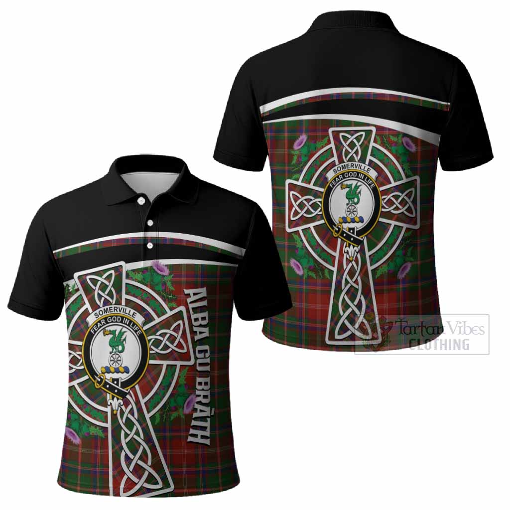 Somerville Tartan Crest Polo Shirt Scottish Thistle Celtic Cross Alba Gu Brath
