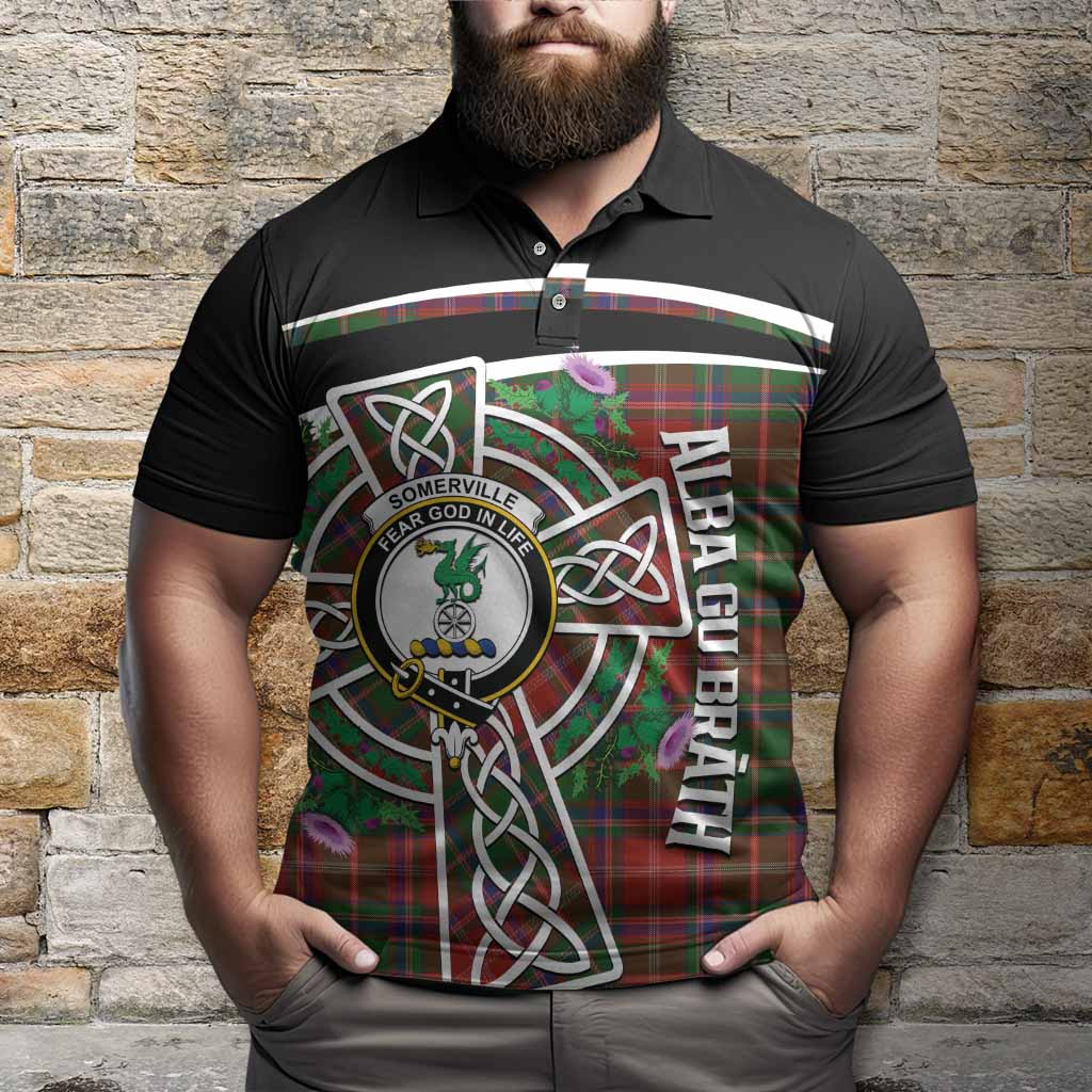 Somerville Tartan Crest Polo Shirt Scottish Thistle Celtic Cross Alba Gu Brath