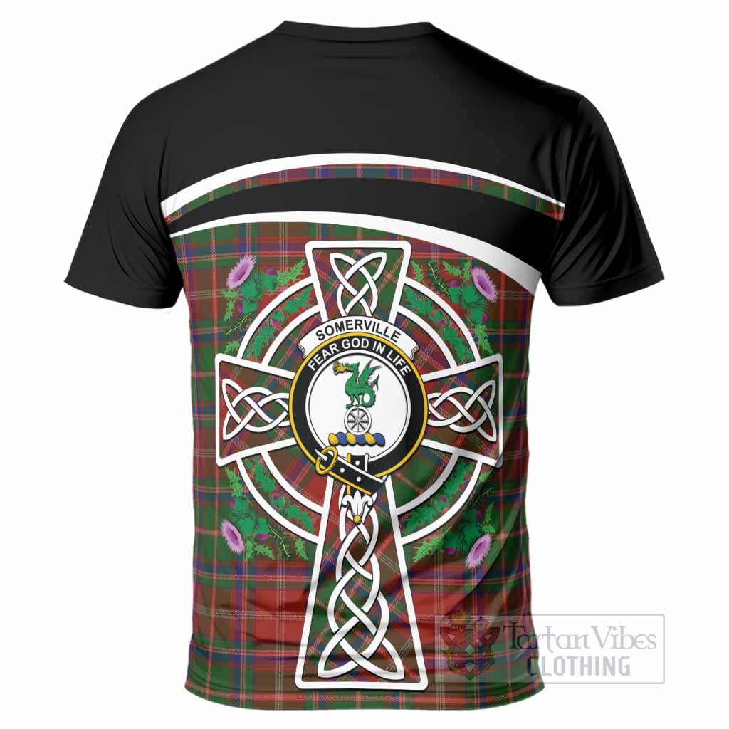 Somerville Tartan Crest T-Shirt Scottish Thistle Celtic Cross Alba Gu Brath