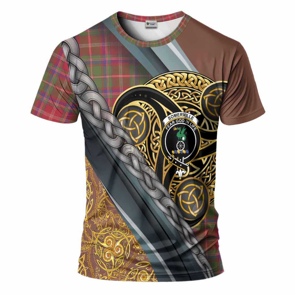 Somerville Tartan Crest T-Shirt Scottish Triskele Celtic