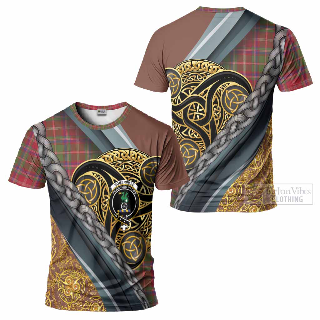 Somerville Tartan Crest T-Shirt Scottish Triskele Celtic