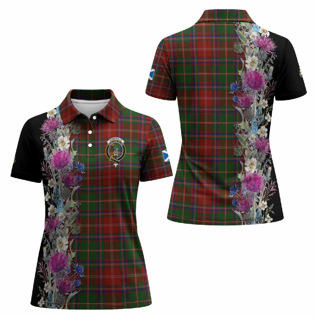Somerville Tartan Crest Thistle Floral Women Polo Shirt