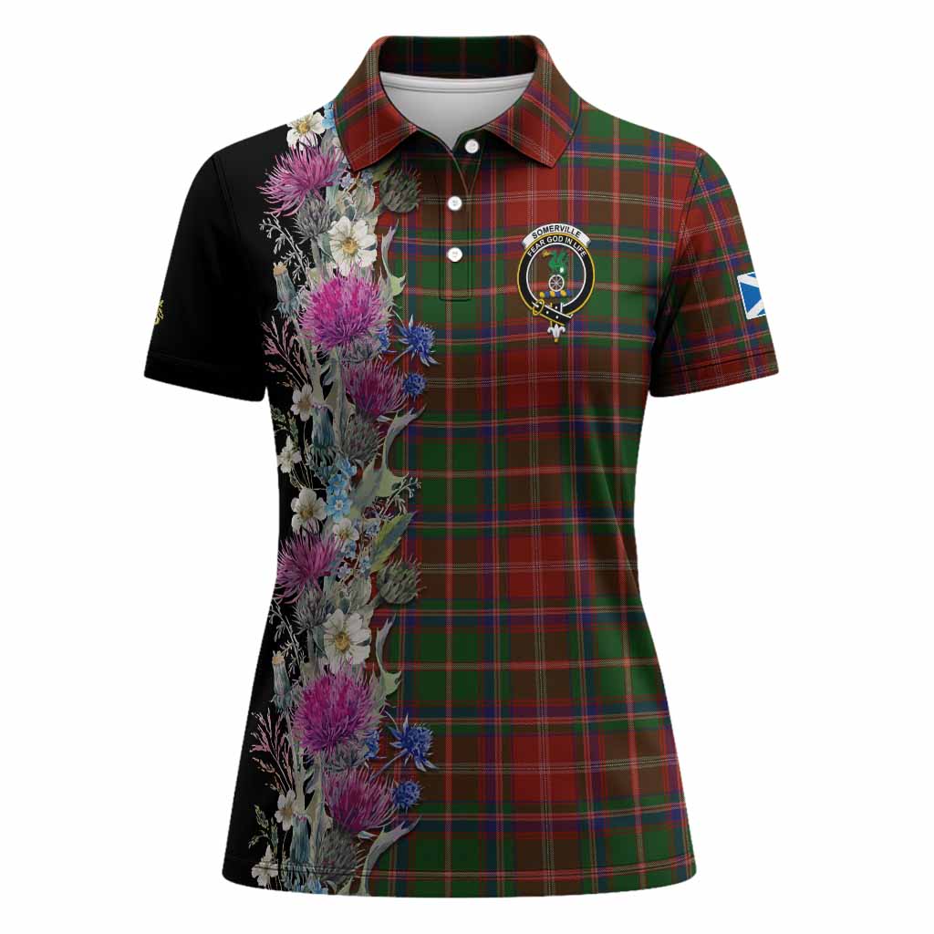 Somerville Tartan Crest Thistle Floral Women Polo Shirt