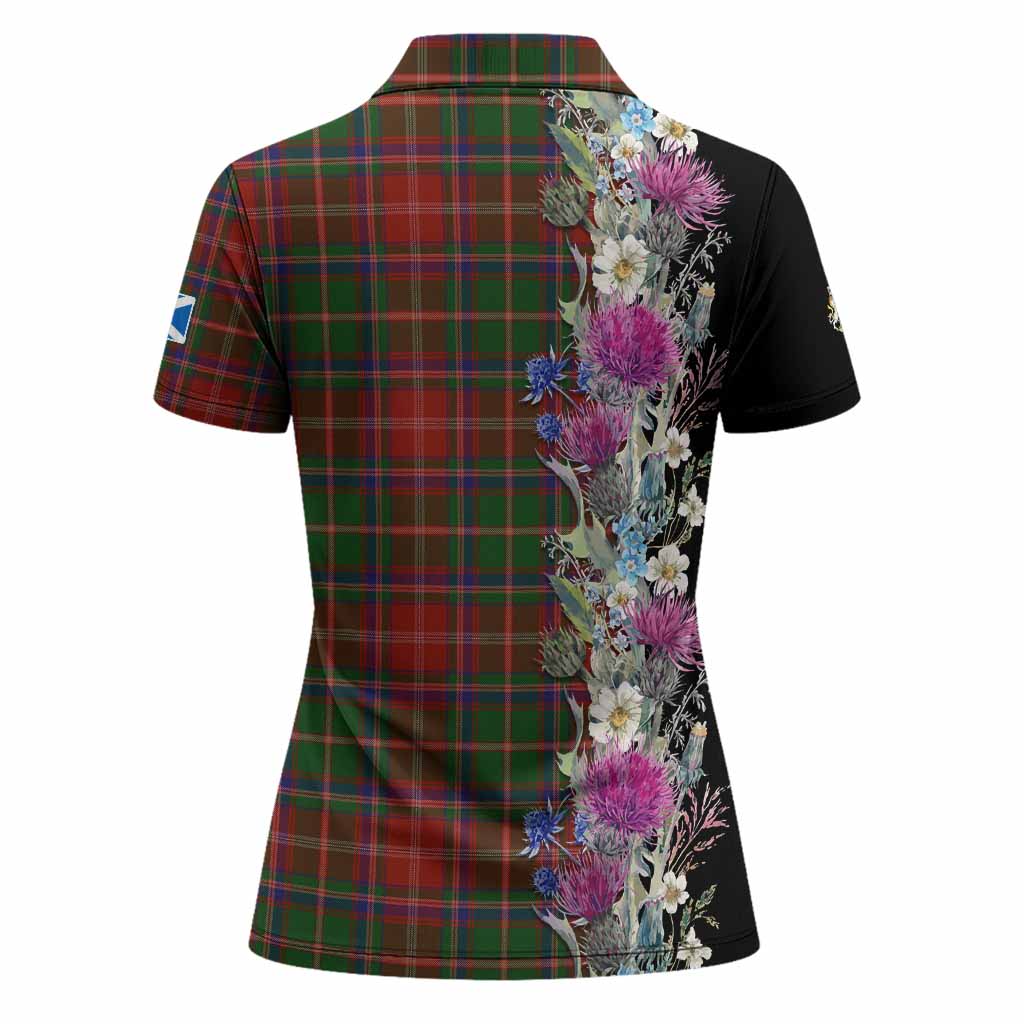 Somerville Tartan Crest Thistle Floral Women Polo Shirt