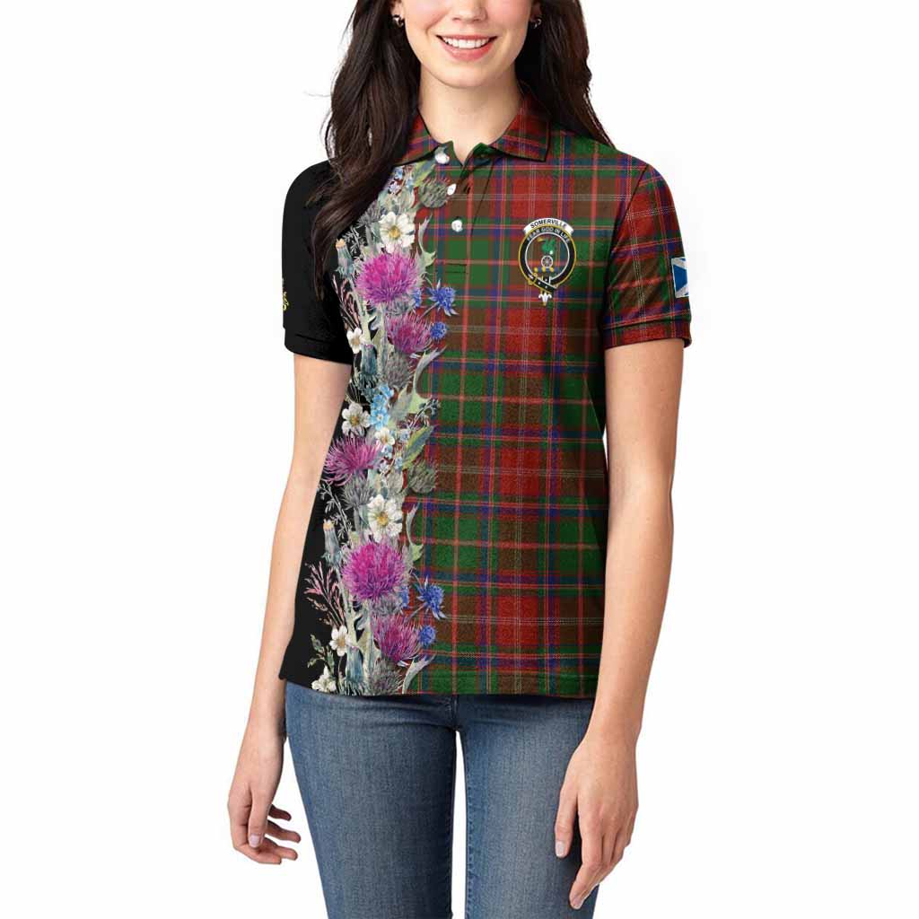 Somerville Tartan Crest Thistle Floral Women Polo Shirt