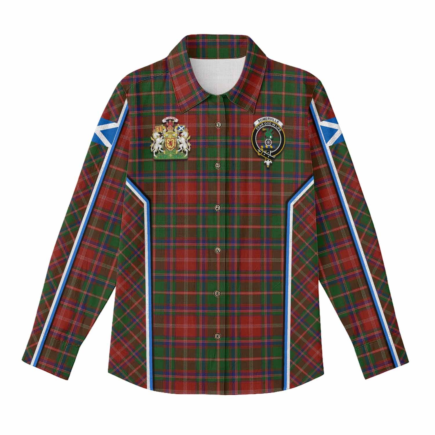 Somerville Tartan Crest Women Casual Shirt Scotland Coat of Arm Flag Style - Tartan Vibes Clothing