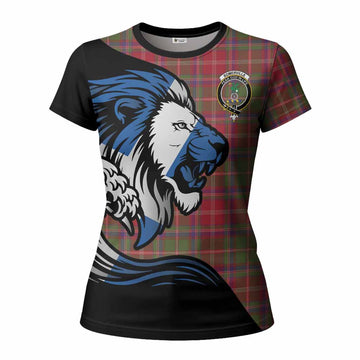 Somerville Tartan Crest Women T shirt Scottish Golden Lions Wave Flow