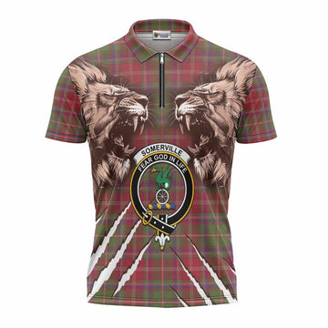 Somerville Tartan Crest Zipper Polo Shirt Ferocious Lion Style