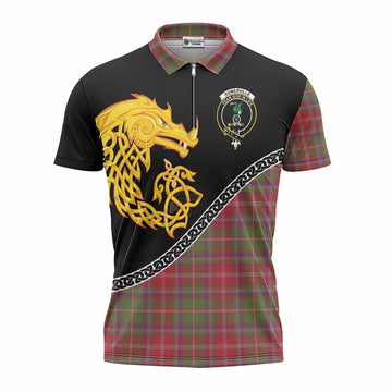 Somerville Tartan Crest Zipper Polo Shirt Legendary Dragon Knot Half Style