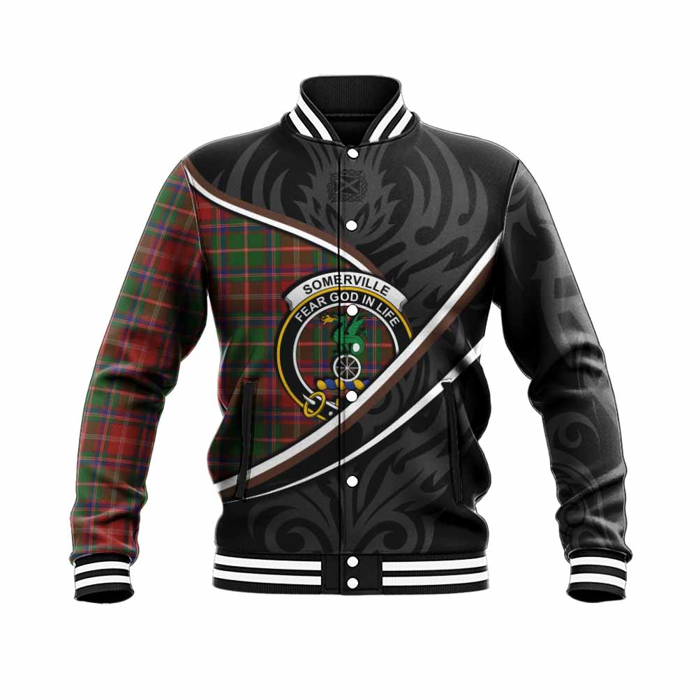 Somerville Tartan Family Crest Baseball Jacket Celtic Scottish Thistle Floral - Tartan Vibes Clothing