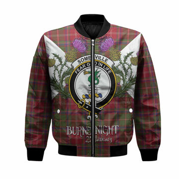 Somerville Tartan Family Crest Bomber Jacket Scottish Burns Night Thistle Floral