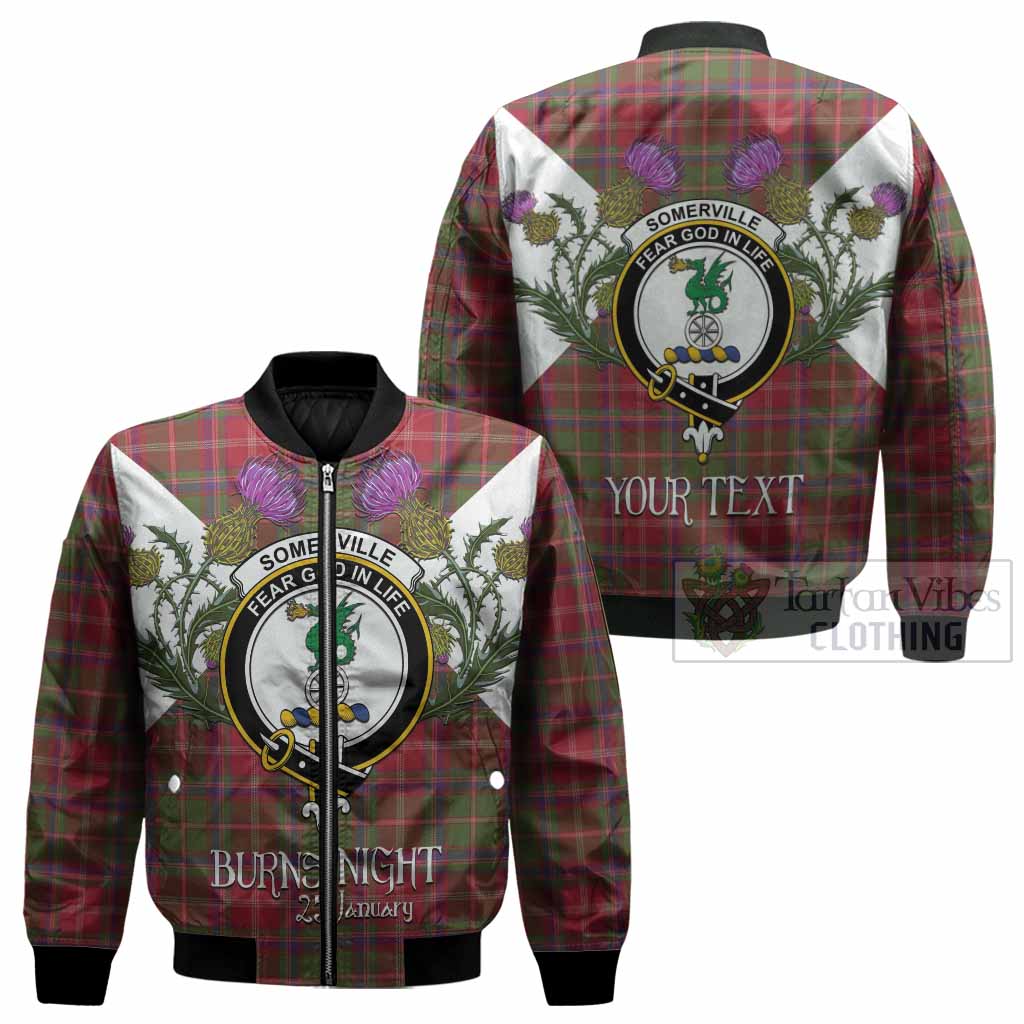 Somerville Tartan Family Crest Bomber Jacket Scottish Burns Night Thistle Floral