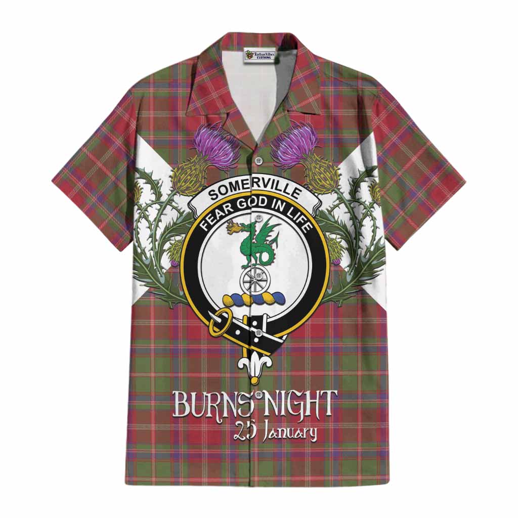 Somerville Tartan Family Crest Cotton Hawaiian Shirt Scottish Burns Night Thistle Floral
