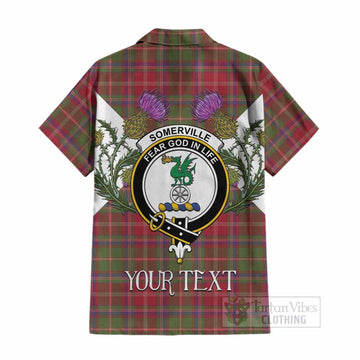 Somerville Tartan Family Crest Cotton Hawaiian Shirt Scottish Burns Night Thistle Floral