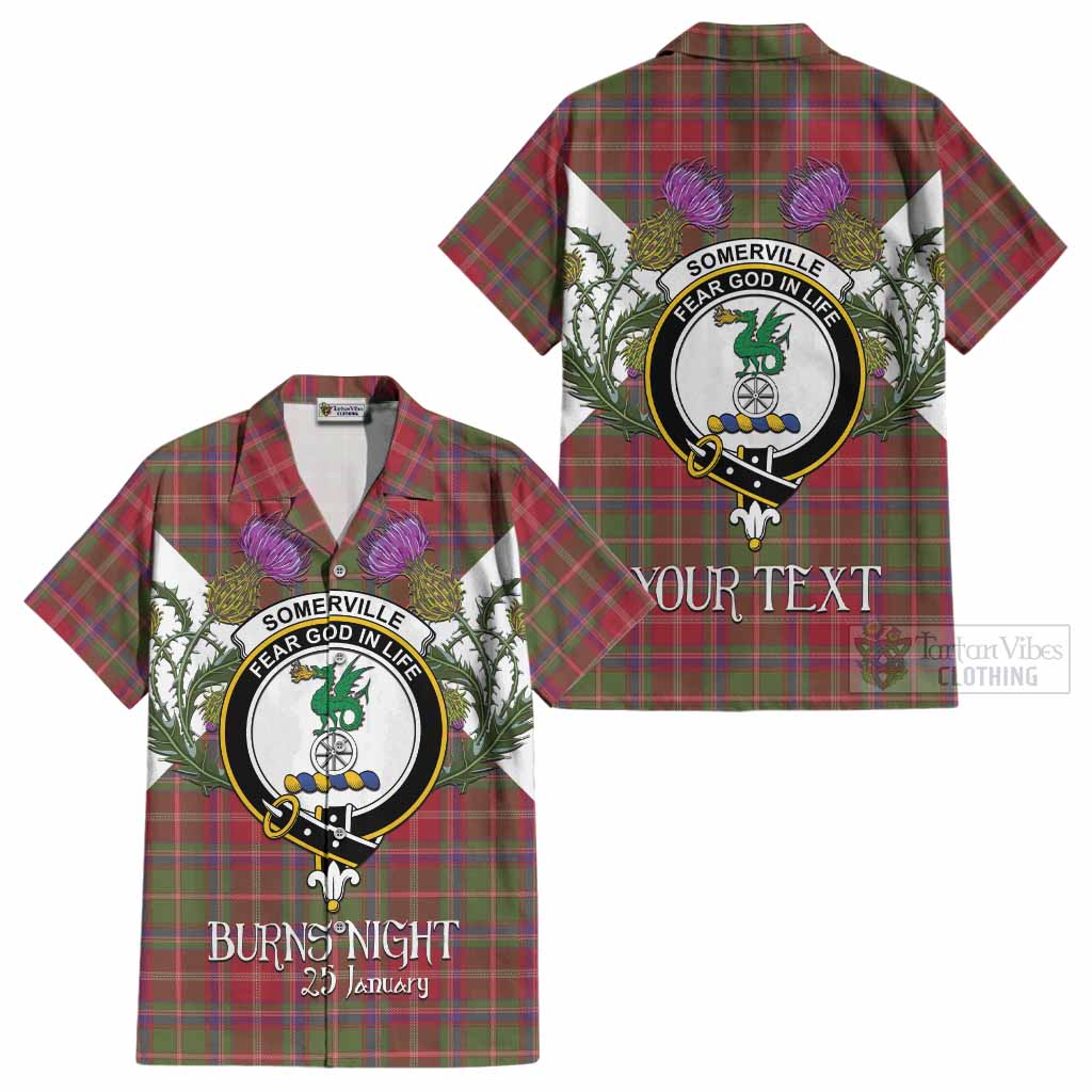 Somerville Tartan Family Crest Cotton Hawaiian Shirt Scottish Burns Night Thistle Floral
