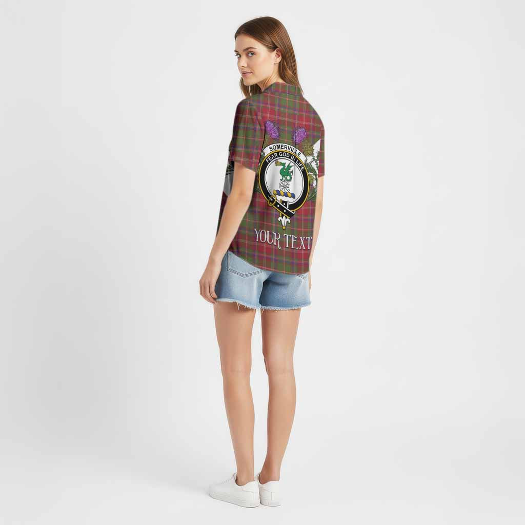 Somerville Tartan Family Crest Cotton Hawaiian Shirt Scottish Burns Night Thistle Floral
