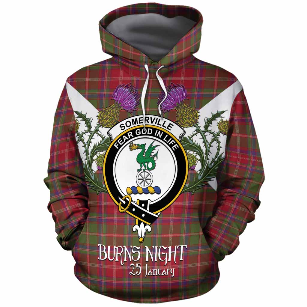 Somerville Tartan Family Crest Cotton Hoodie Scottish Burns Night Thistle Floral