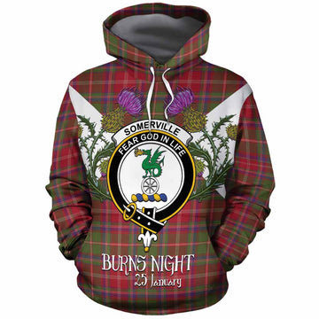 Somerville Tartan Family Crest Cotton Hoodie Scottish Burns Night Thistle Floral
