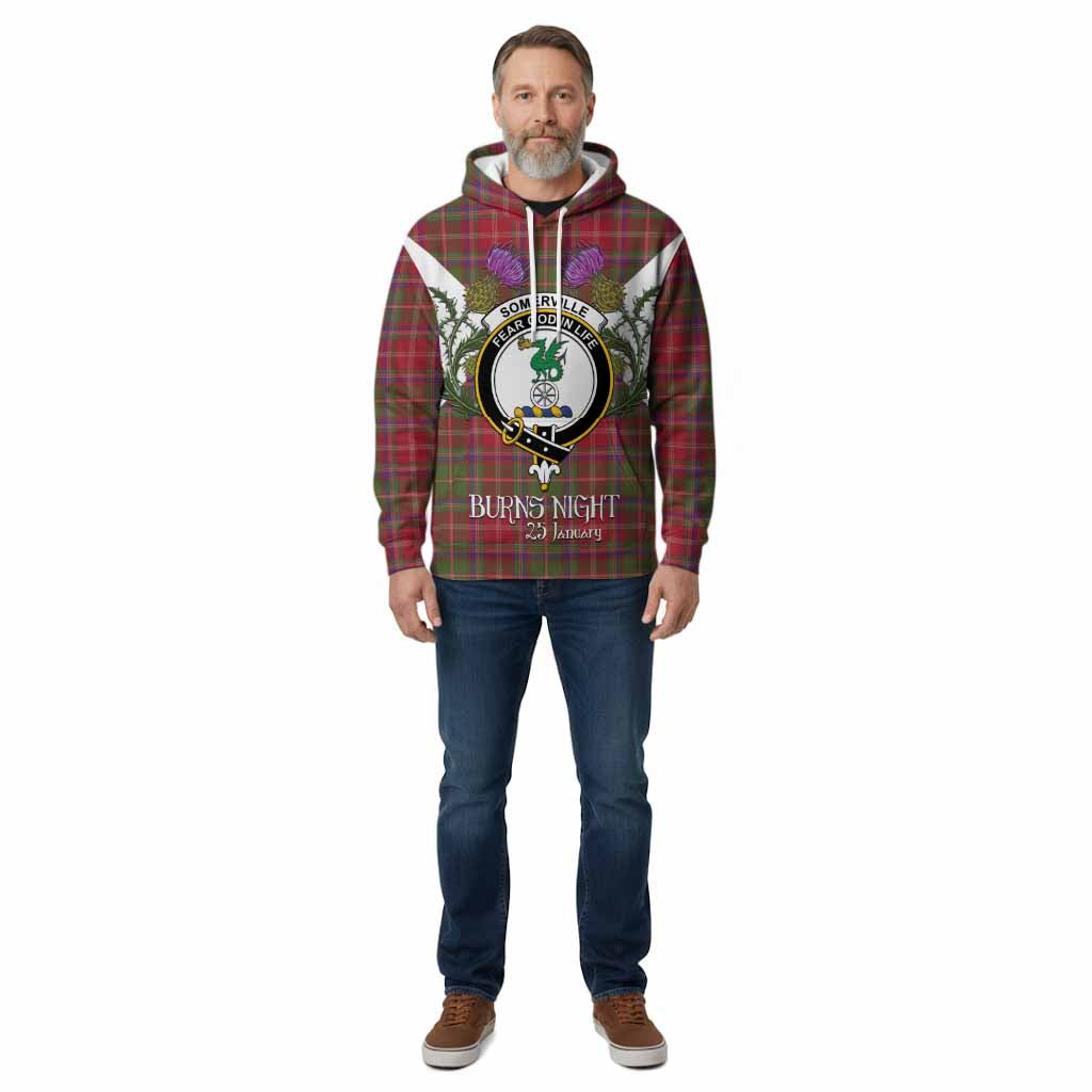 Somerville Tartan Family Crest Cotton Hoodie Scottish Burns Night Thistle Floral