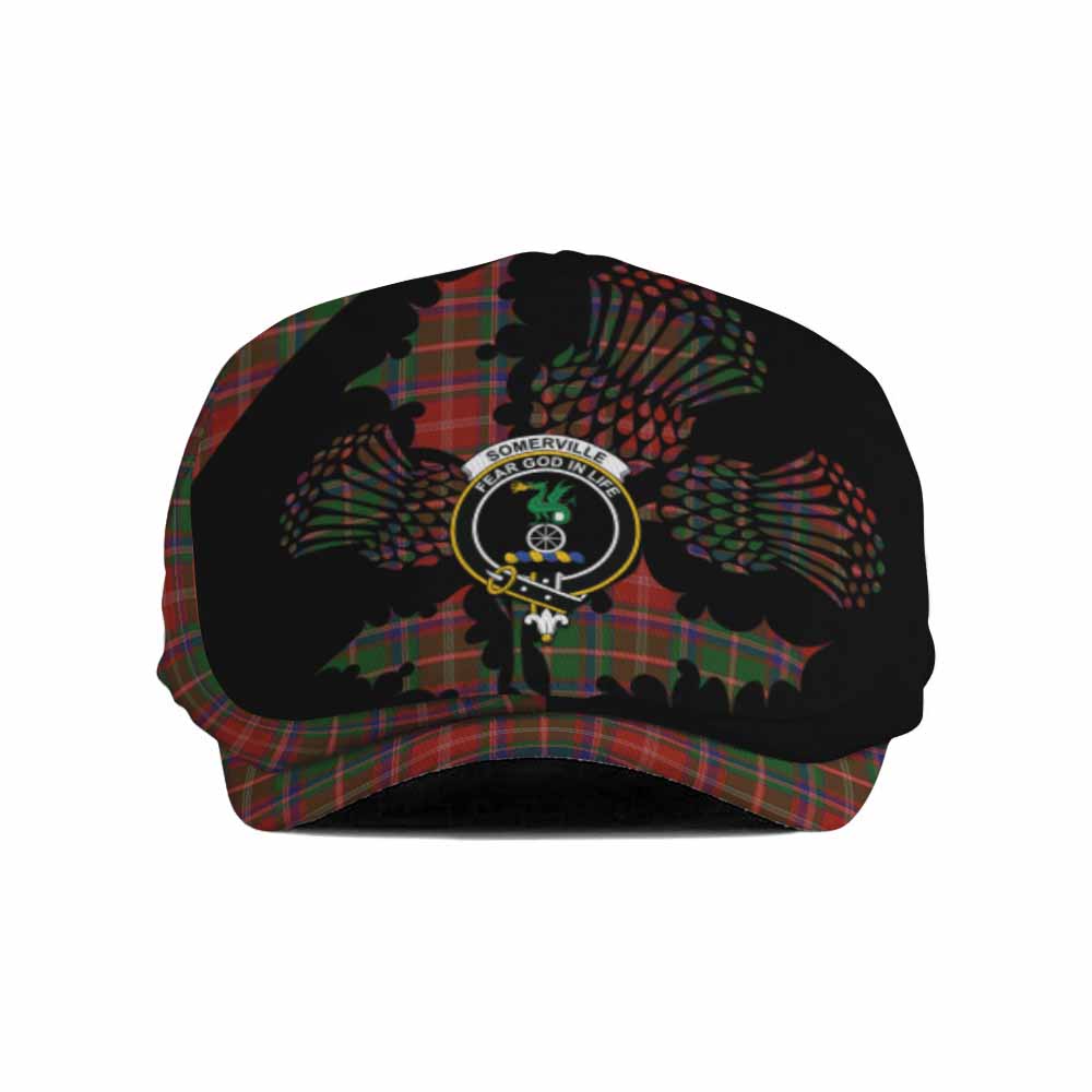 Somerville Tartan Family Crest Flat Cap, Jeff Cap Scotland Thistle Floral