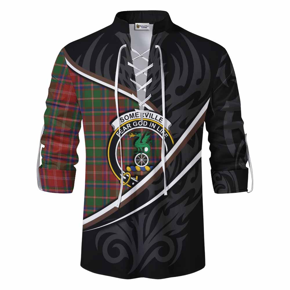 Somerville Tartan Family Crest Ghillie Kilt Shirt Celtic Scottish Thistle Floral - Tartan Vibes Clothing