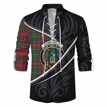 Somerville Tartan Family Crest Ghillie Kilt Shirt Celtic Scottish Thistle Floral