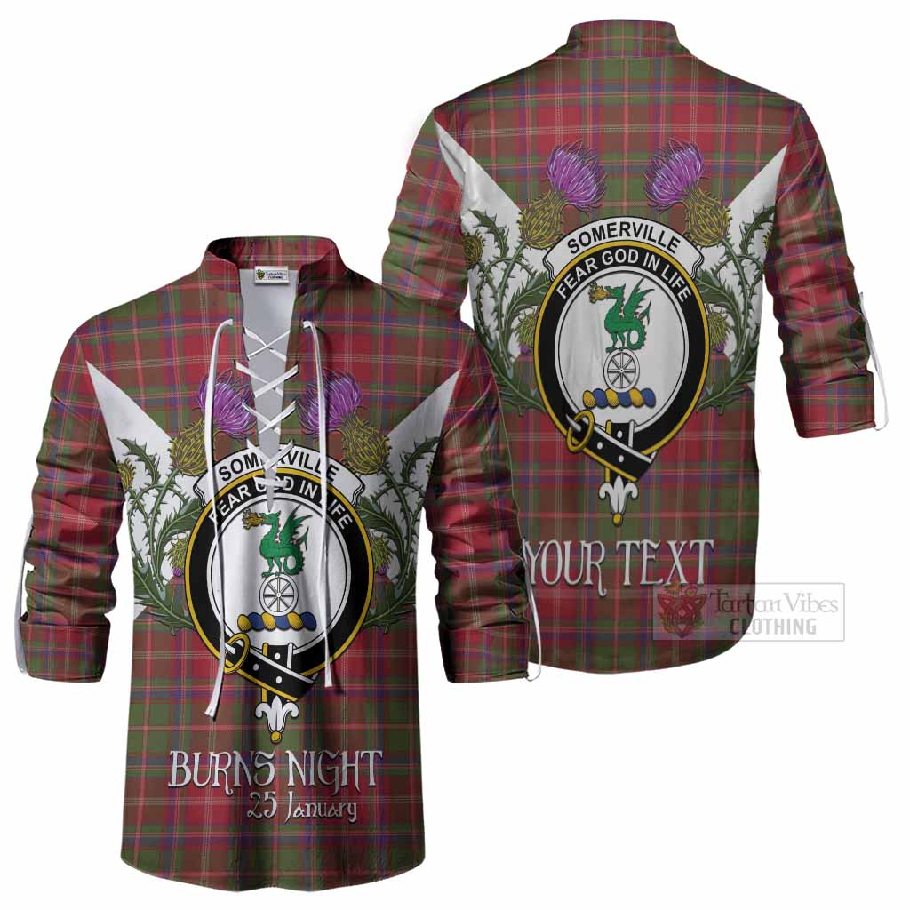 Somerville Tartan Family Crest Ghillie Shirt Scottish Burns Night Thistle Floral