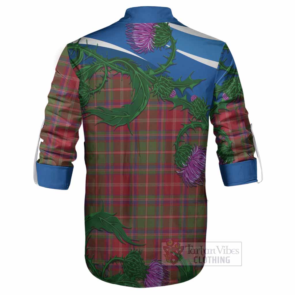 Somerville Tartan Family Crest Ghillie Shirt Thistle in Minimalism
