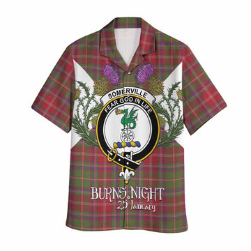 Somerville Tartan Family Crest Hawaiian Shirt Scottish Burns Night Thistle Floral