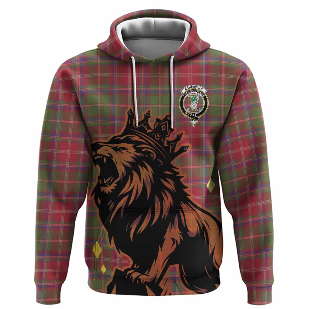 Somerville Tartan Family Crest Hoodie Crowned Lion Roaring