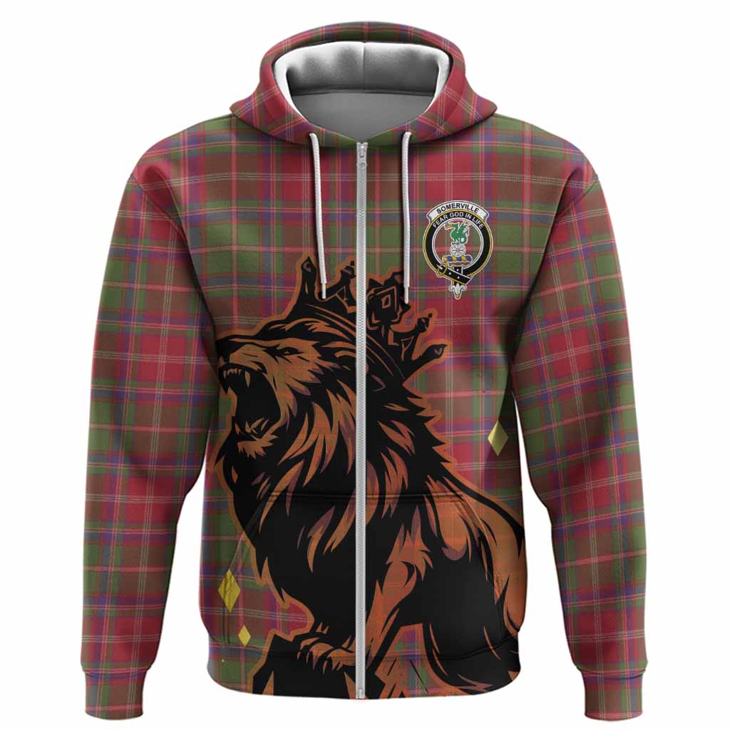 Somerville Tartan Family Crest Hoodie Crowned Lion Roaring