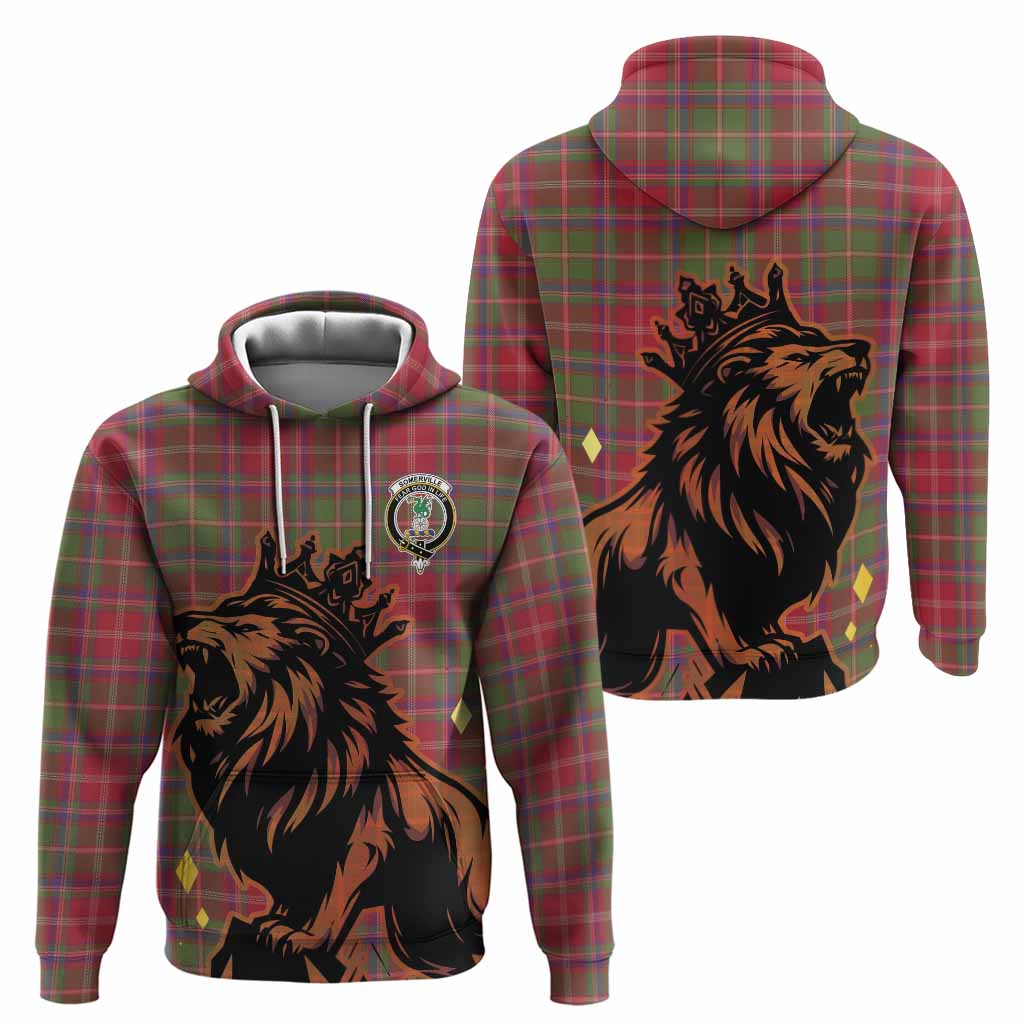 Somerville Tartan Family Crest Hoodie Crowned Lion Roaring