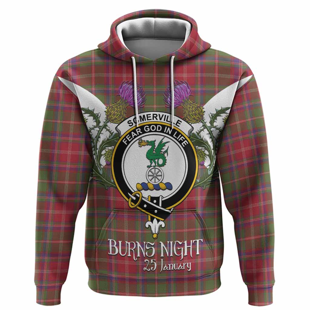 Somerville Tartan Family Crest Hoodie Scottish Burns Night Thistle Floral