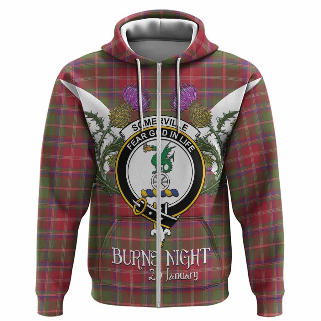 Somerville Tartan Family Crest Hoodie Scottish Burns Night Thistle Floral