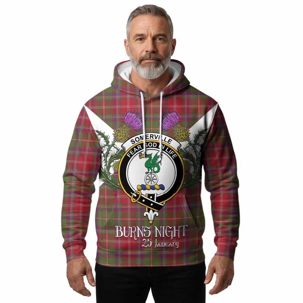 Somerville Tartan Family Crest Hoodie Scottish Burns Night Thistle Floral