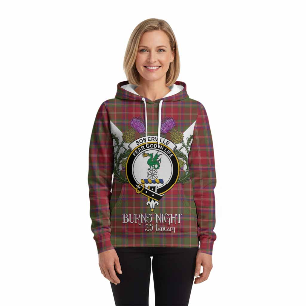 Somerville Tartan Family Crest Hoodie Scottish Burns Night Thistle Floral