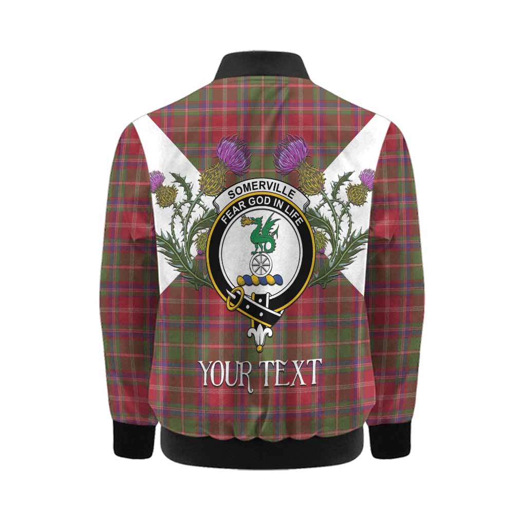 Somerville Tartan Family Crest Kid Bomber Jacket Scottish Burns Night Thistle Floral