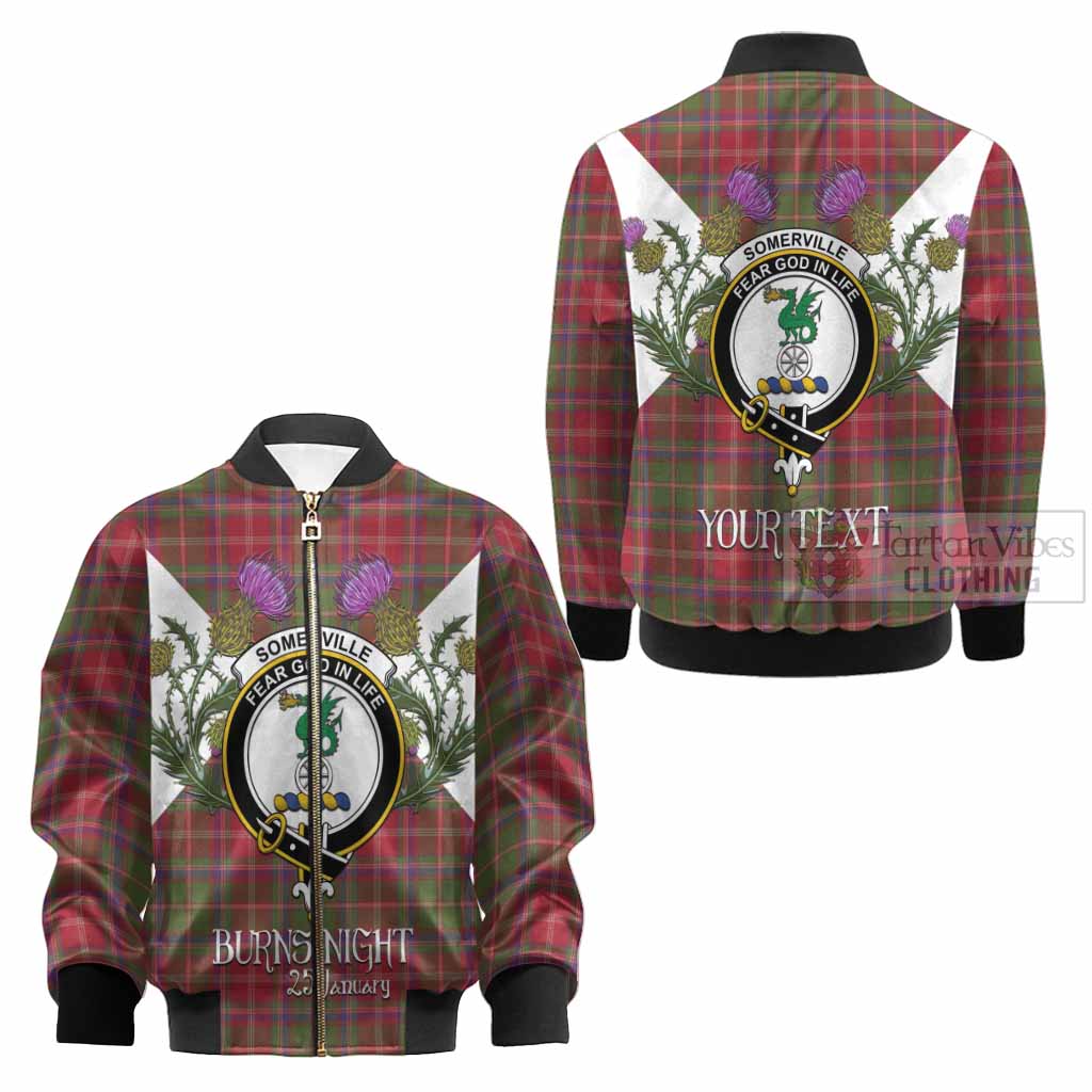 Somerville Tartan Family Crest Kid Bomber Jacket Scottish Burns Night Thistle Floral