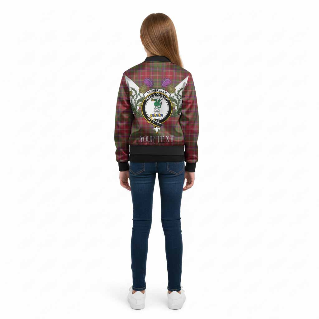 Somerville Tartan Family Crest Kid Bomber Jacket Scottish Burns Night Thistle Floral
