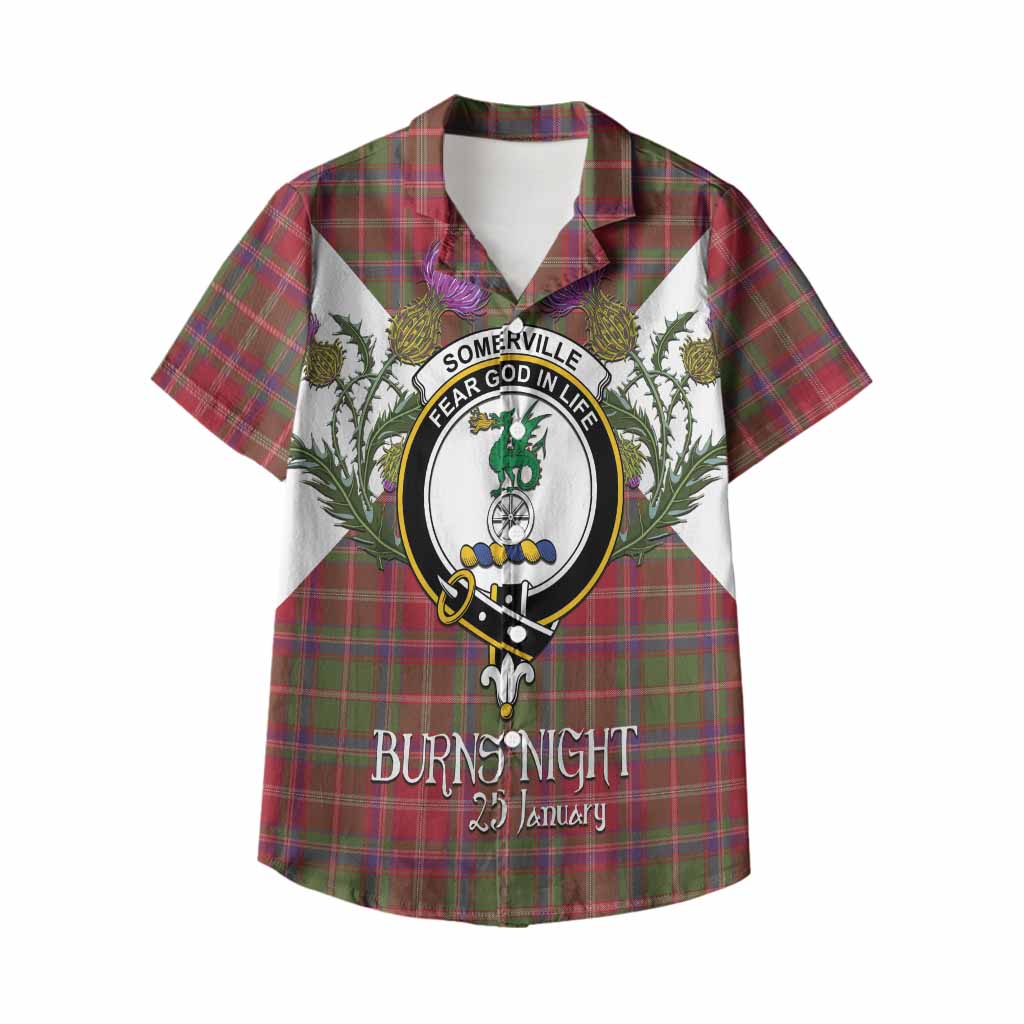 Somerville Tartan Family Crest Kid Hawaiian Shirt Scottish Burns Night Thistle Floral