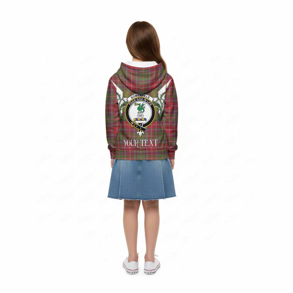 Somerville Tartan Family Crest Kid Hoodie Scottish Burns Night Thistle Floral