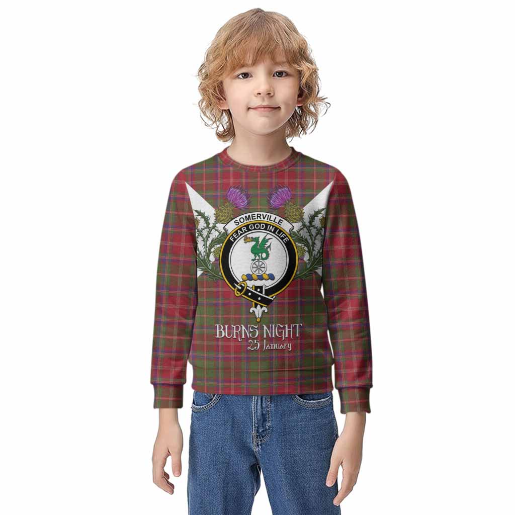Somerville Tartan Family Crest Kid Knitted Sweatshirt Scottish Burns Night Thistle Floral