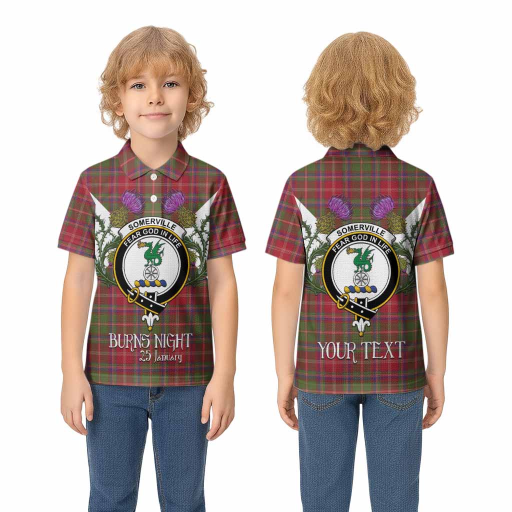 Somerville Tartan Family Crest Kid Polo Shirt Scottish Burns Night Thistle Floral