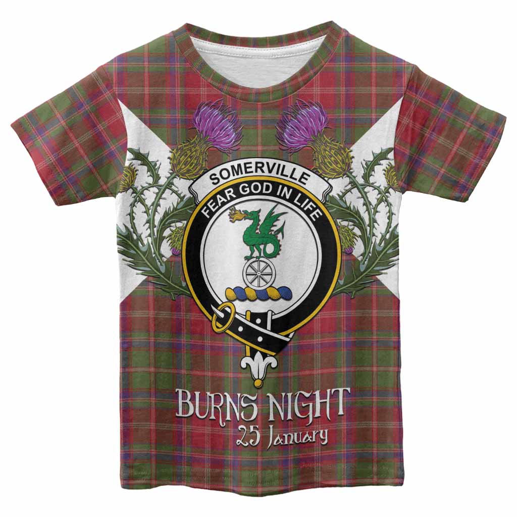 Somerville Tartan Family Crest Kid T-shirt Scottish Burns Night Thistle Floral